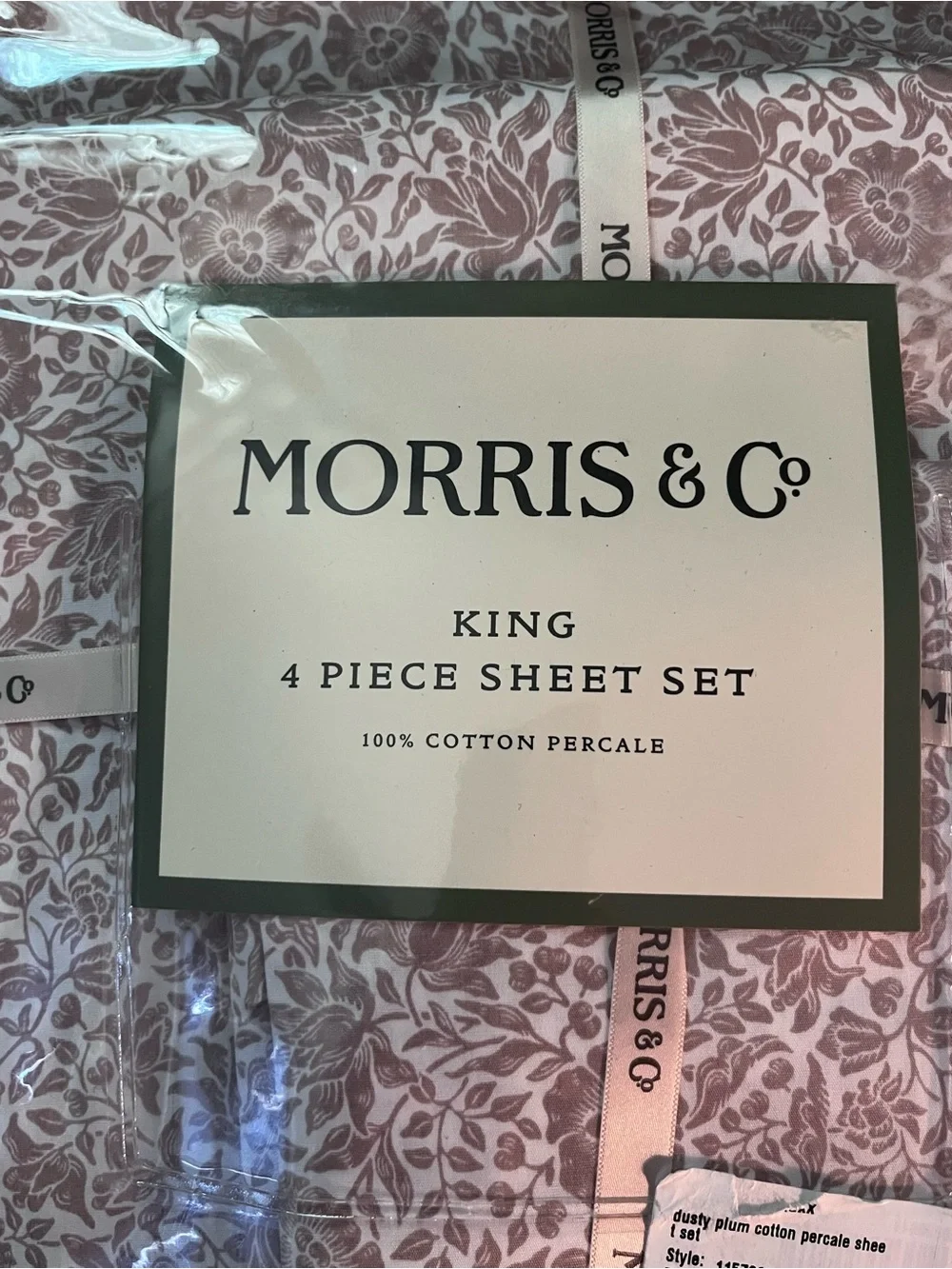 NWT Morris & Co King Sheet Set in Dusty Rose Floral
